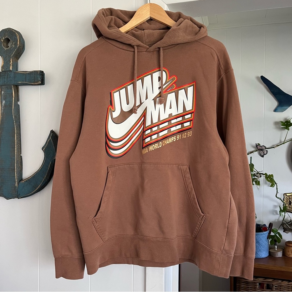 Jordan Jumpman Fleece Pullover Logo Hoodie DC9604 Brown Retro Sweatshirt Air